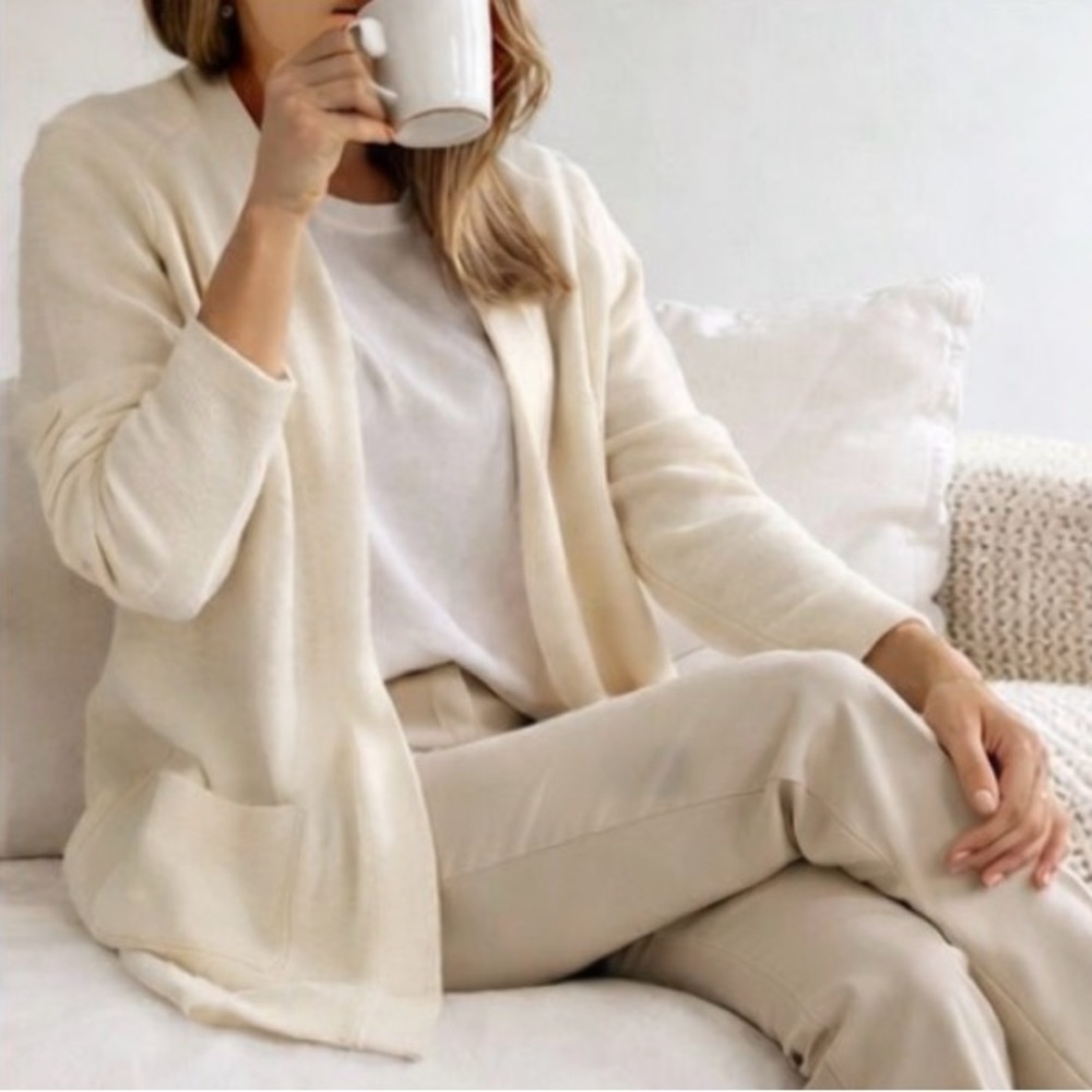 Banana Republic Cotton Open Front Cardigan Sweater Cream XS Longline